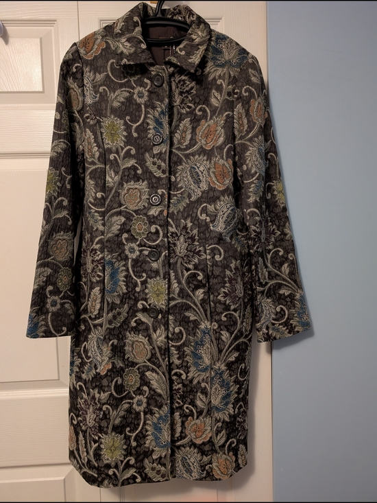 Danier Jackets & Blazers - Jacquard Floral Long Women's Robe Coat in Earthy Shades with Multi-Color Accents